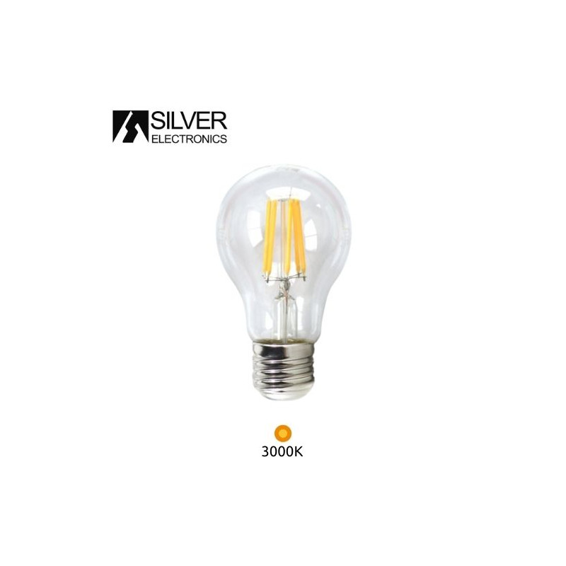 Bombilla Estándar LED E27 6w 3000K 700Lm Filamento Transparente 220V PREMIUM SILVER C10