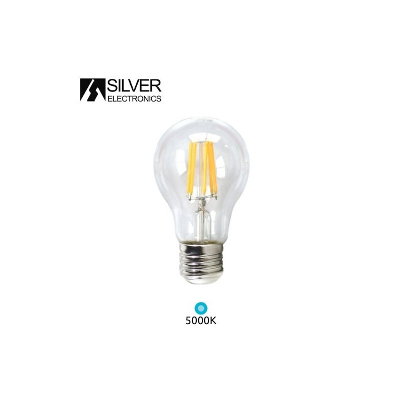Bombilla Estándar LED E27 6w 5000K 700Lm Filamento Transparente 220V PREMIUM SILVER ÚLTIMAS UNIDADES