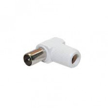 Conector Macho TV 9.5mm acodado. Blindado. Blanco AVALVA