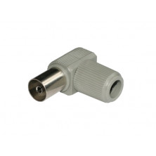 Conector Hembra TV 9.5mm acodada. Blindada. Economica. Gris