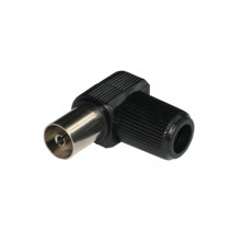 Conector Hembra TV 9.5mm acodada. Blindada. Economica. Negra