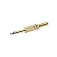 Conector Jack Macho mono 6,3mm metalico. Dorado. Negro