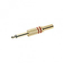 Conector Jack Macho mono 6,3mm metalico. Dorado. Rojo