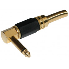 Conector Jack Macho mono 6,3mm metalico codo. Dorado AVALVA