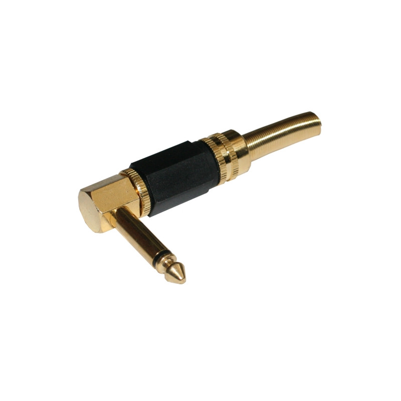 Conector Jack Macho mono 6,3mm metalico codo. Dorado AVALVA