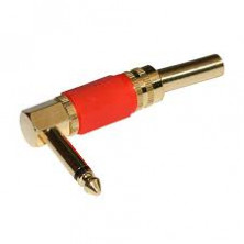 Conector Jack Macho mono 6,3mm metalico codo. Dorado. Rojo