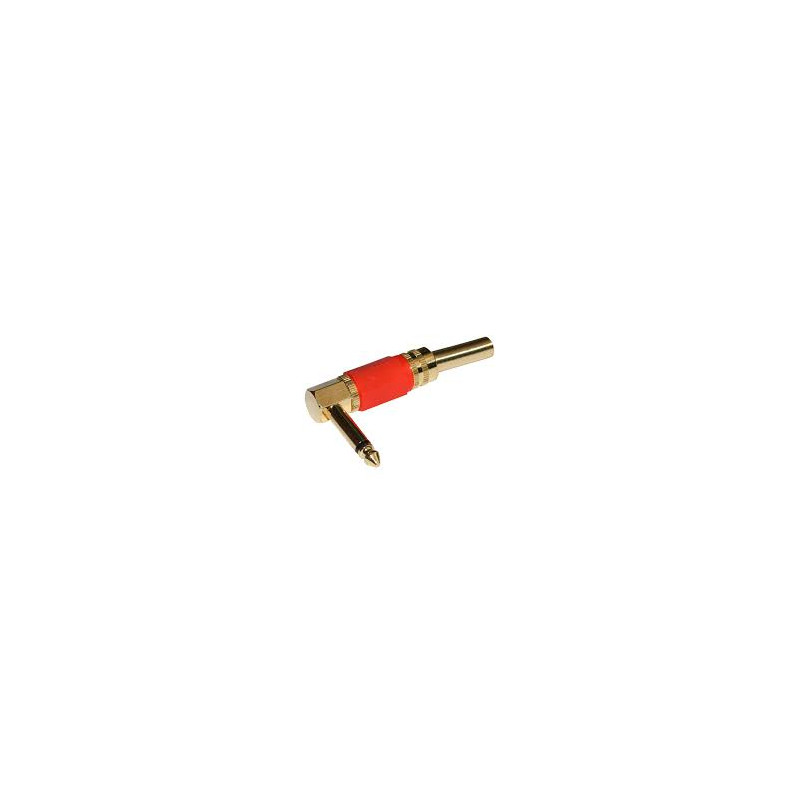 Conector Jack Macho mono 6,3mm metalico codo. Dorado. Rojo