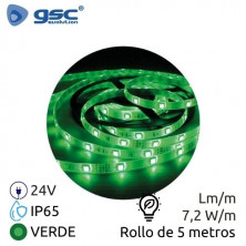Tira LED 5m 24V 7,2w/m Verde Ancho 10mm SMD 5050 IP65 GSC UUS