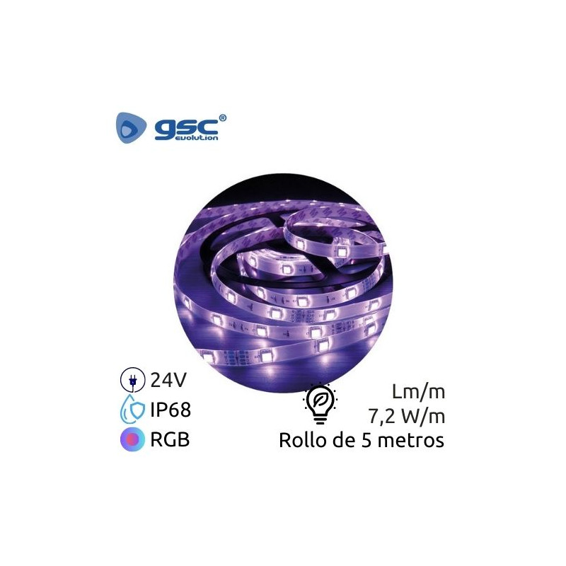 Tira LED 5m 24V 7,2w/m RGB SMD 5050 IP68 GSC UUS