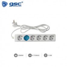 Base 6 Tomas TT 3x1,0mm 1,5 metros de cable Blanca GSC C1/15