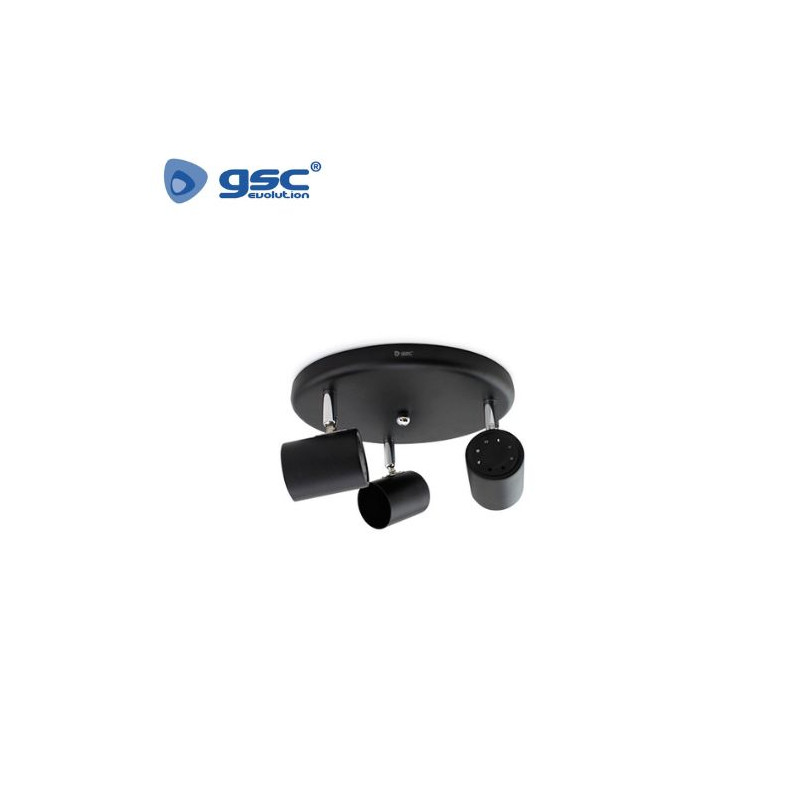 Foco techo/pared triple circular GU10 Negro Edina GSC /12