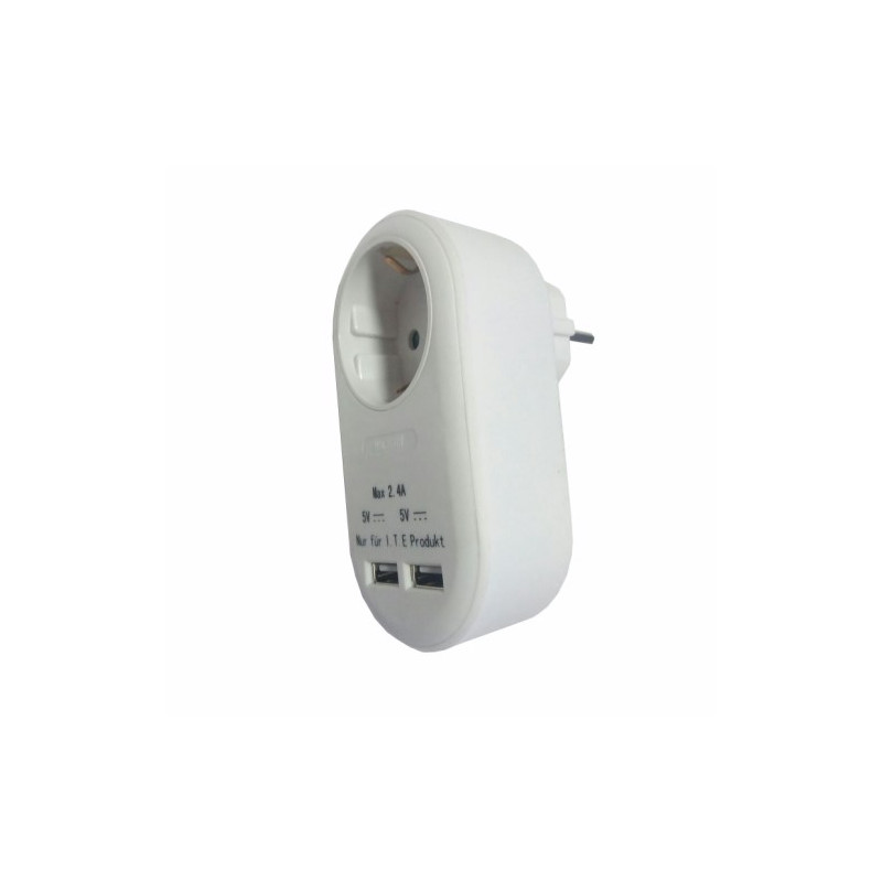 Cargador doble USB 5V/2,5A con hembra schuko AVALVA