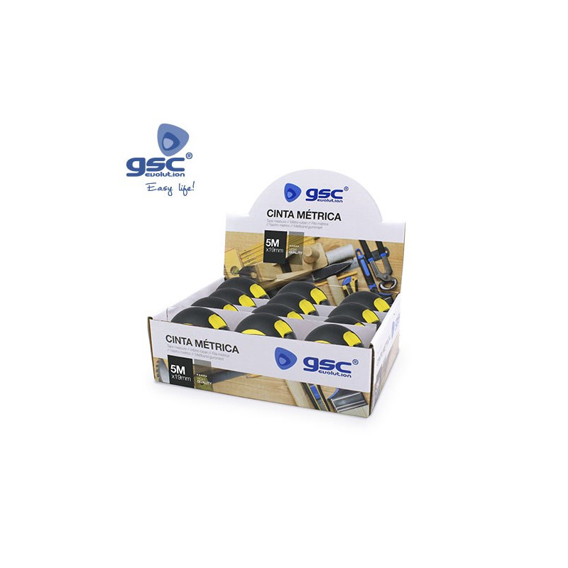 Flexómetro 19mm 5 metros recubierta Goma e Imán Triple parada (Caja expositora 12 uds.) GSC C12/120