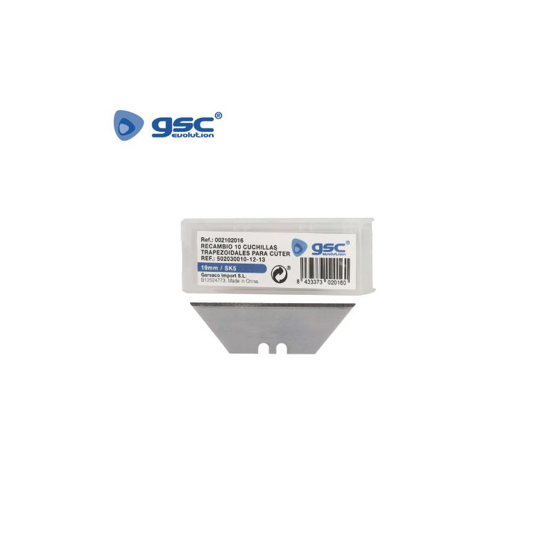 Recambio 10 cuchillas Cúter para referencia 002102015 61 mm x 19 mm x 0,6 mm GSC C1/288