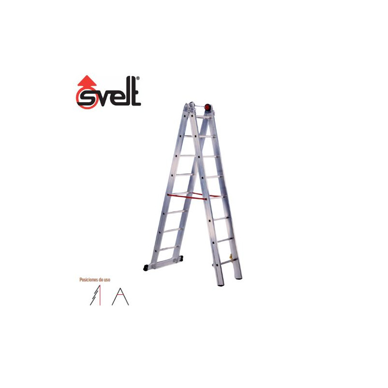 Escalera ALUMINIO Profesional 2 tramos 14 peldaños EN131 EURO SVELT