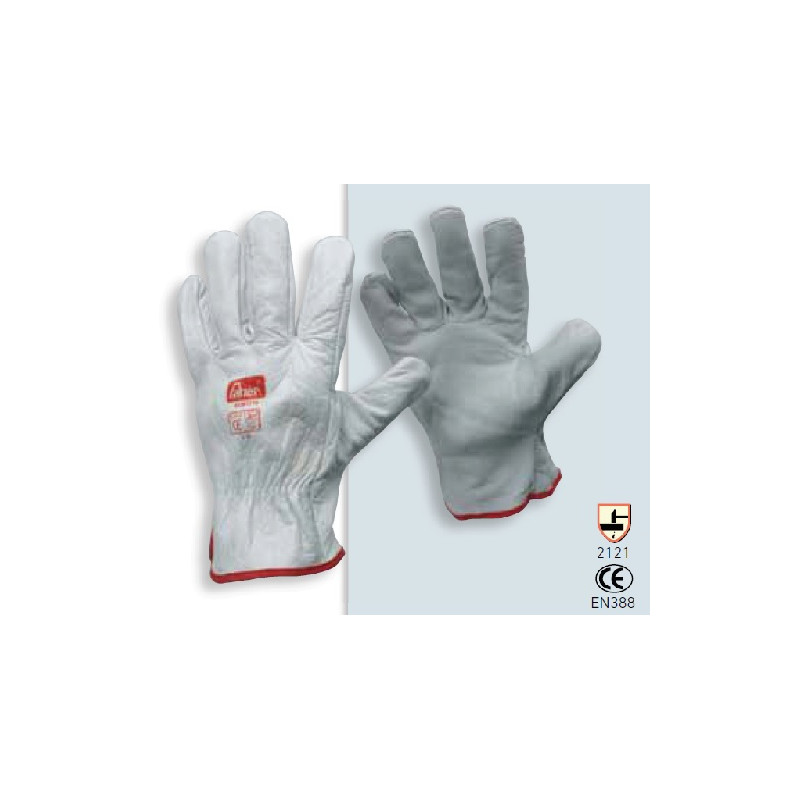 Guantes PIEL Flor Vacuno Gris con ribete 1ª Calidad Talla 11