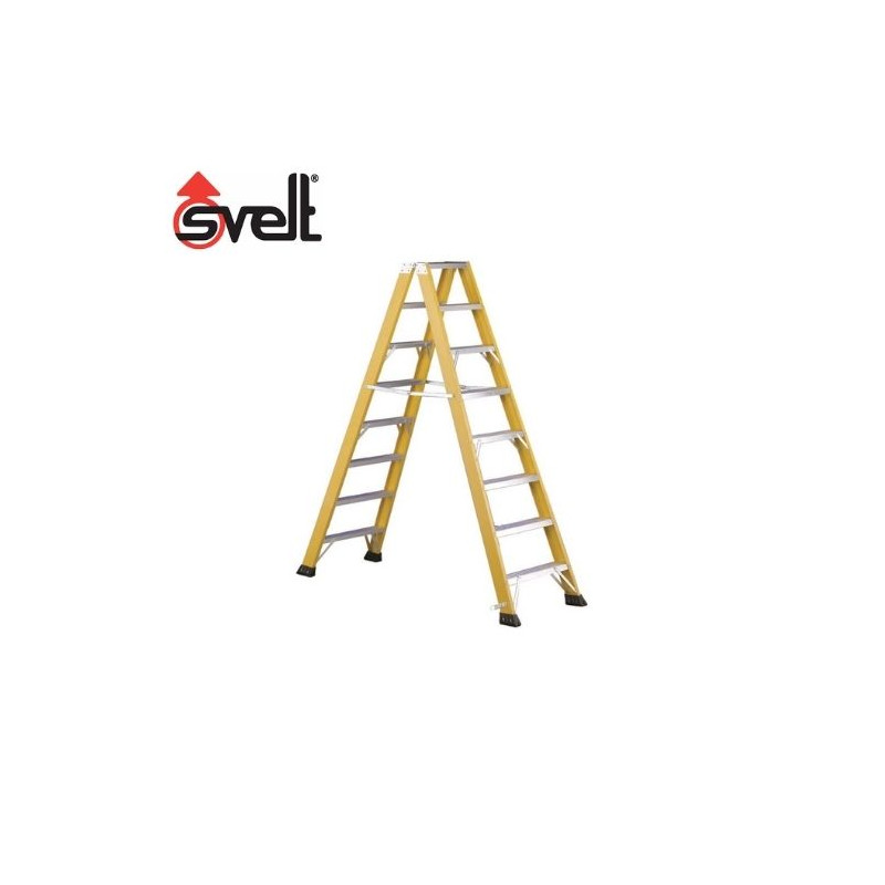 Escalera FIBRA doble subida peldaño ancho 4 peldaños EN131 V6 SVELT