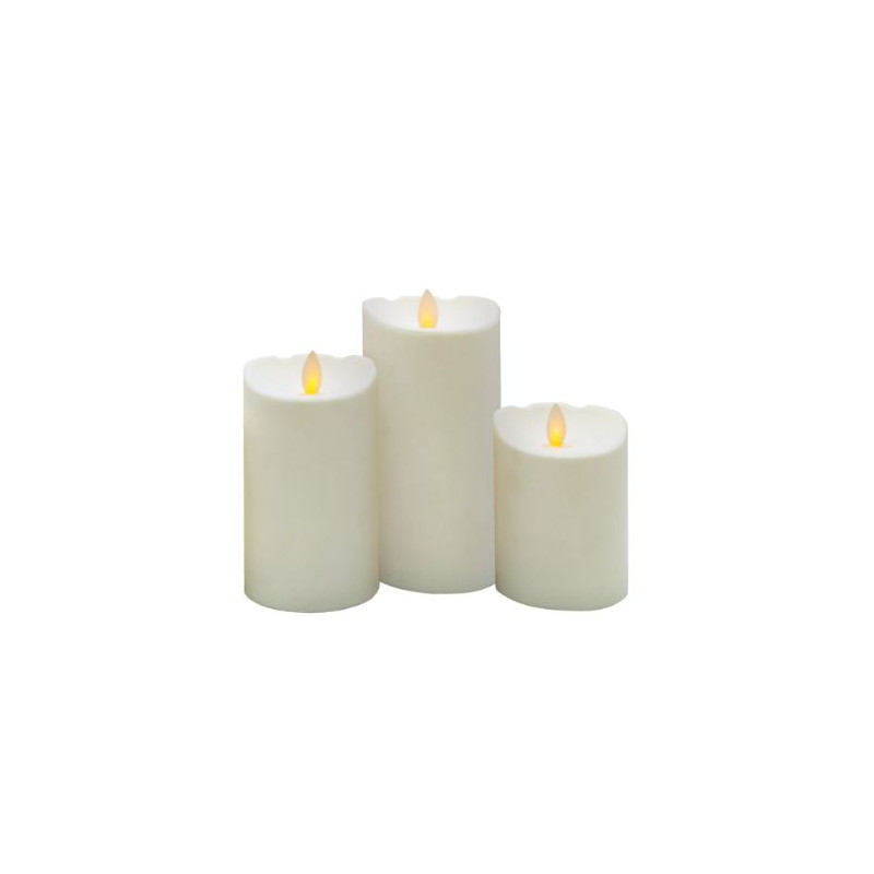 Pack 3 velas decorativas LED de cera 100-120-150mm (funciona con pilas AA) Blanco BAMBASY C1/6
