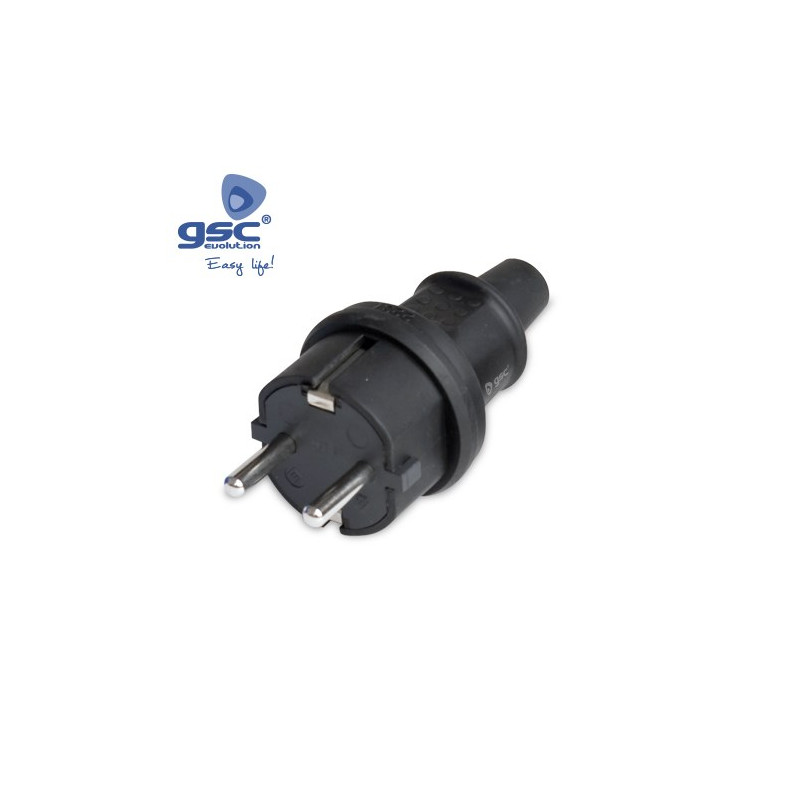 Clavija 16A 220V TT Lateral Negro Industrial Bipolar Diámetro 4,8mm IP44 Retractilado GSC C25/250