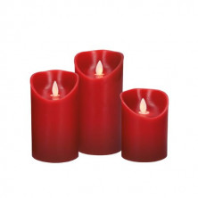 Pack 3 velas decorativas LED de cera 100-120-150mm (Funciona con pilas AA) Rojo BAMBASY C1/6