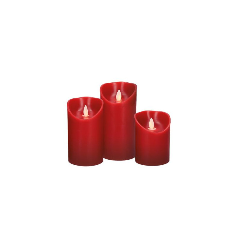 Pack 3 velas decorativas LED de cera 100-120-150mm (Funciona con pilas AA) Rojo BAMBASY C1/6