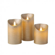 Pack 3 velas decorativas LED de cera 100-120-150mm (Funciona con pilas AA) Dorado BAMBASY C1/6