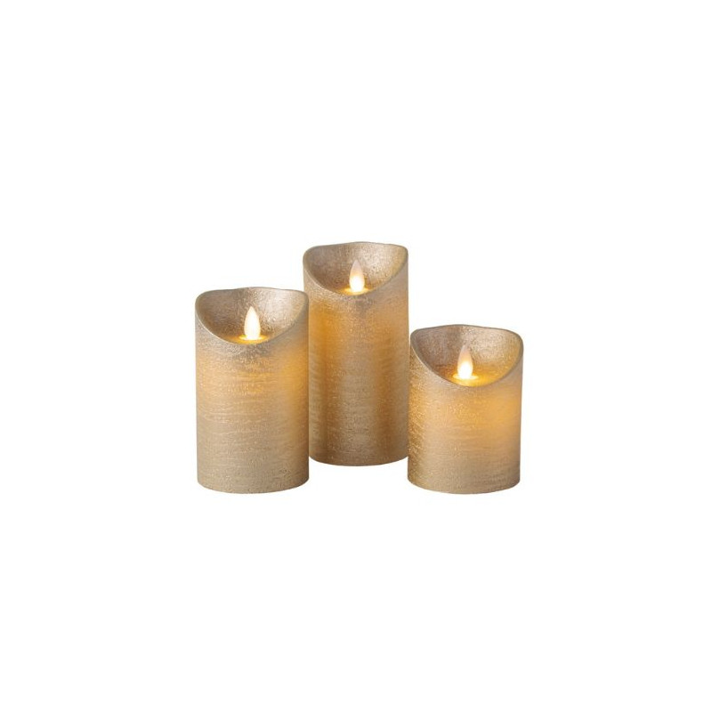 Pack 3 velas decorativas LED de cera 100-120-150mm (Funciona con pilas AA) Dorado BAMBASY C1/6