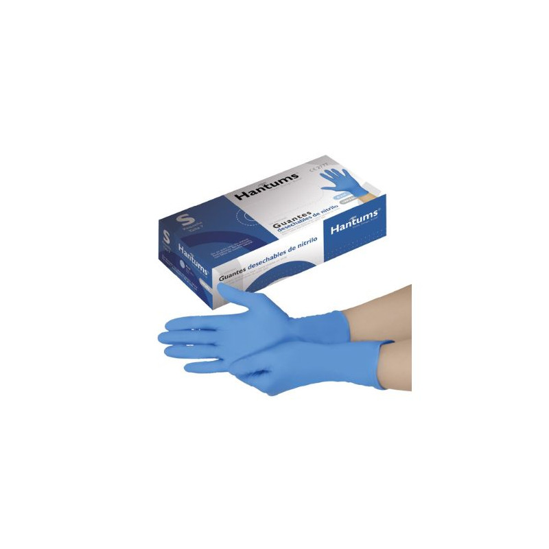 Guantes desechables de nitrilo Azules Talla S (Caja de 100 unidades) HANTUMS