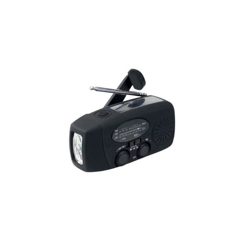 Radio multifunción, con luz y alarma SOS, de carga solar, dinamo y USB-C Negro TECH LIGHT