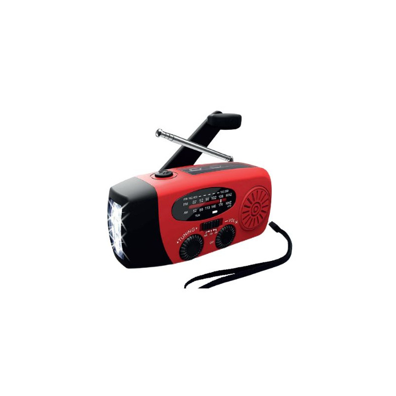 Radio multifunción, con luz y alarma SOS, de carga solar, dinamo y USB-C Roja TECH LIGHT