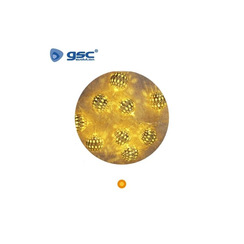 Guirnalda LED Decorativa 1m 10 leds Bolas doradas 2700-3000K Funciona a pilas GSC UUS