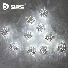 Guirnalda LED Decorativa 1m 10 leds Bolas plateadas 6000-10000K Funciona a pilas GSC UUS