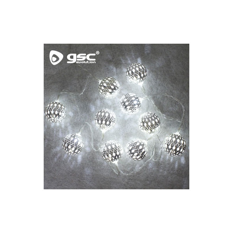 Guirnalda LED Decorativa 1m 10 leds Bolas plateadas 6000K a pilas ÚLTIMAS UNIDADES