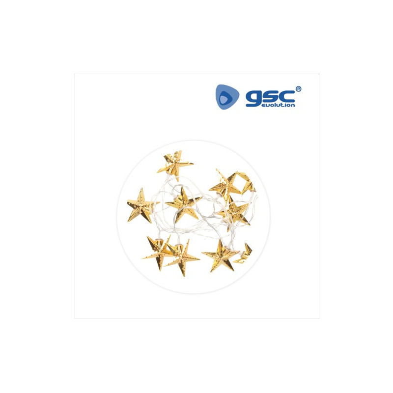 Guirnalda LED Decorativa 1,5m 10 leds Estrellas Doradas 2700-3000K Funciona a pilas IP20 GSC C1/24