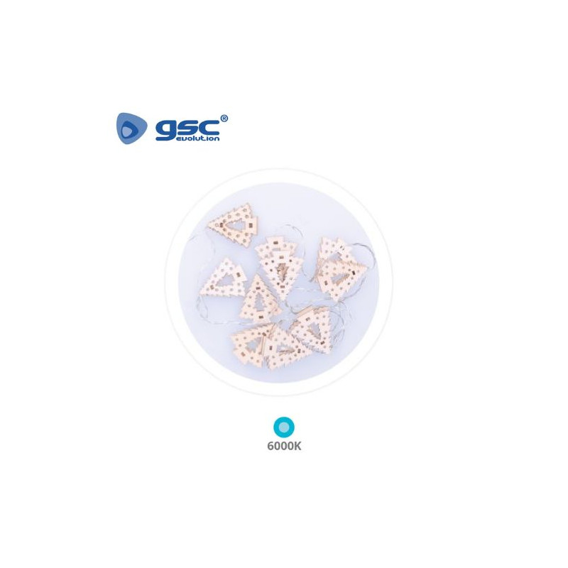 Guirnalda LED Decorativa 1,35m 10 Leds Arboles Madera 6000K Funciona a pilas IP20 GSC C1/10