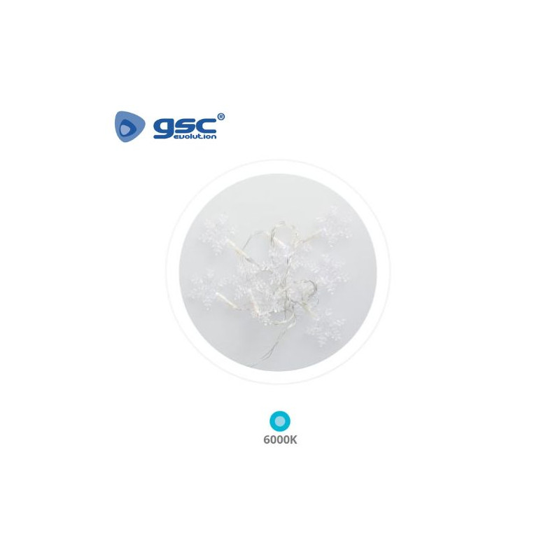 Guirnalda LED Decorativa 1,35m 10 Leds Copos de Nieve 6000K Funciona a pilas IP20 GSC C1/10