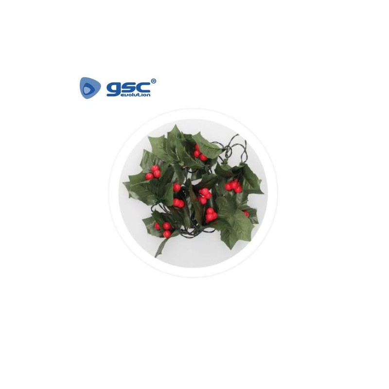 Guirnalda LED Decorativa 1,65m 36 Leds Muérdago Rojo Funciona a pilas IP20 GSC C1/24