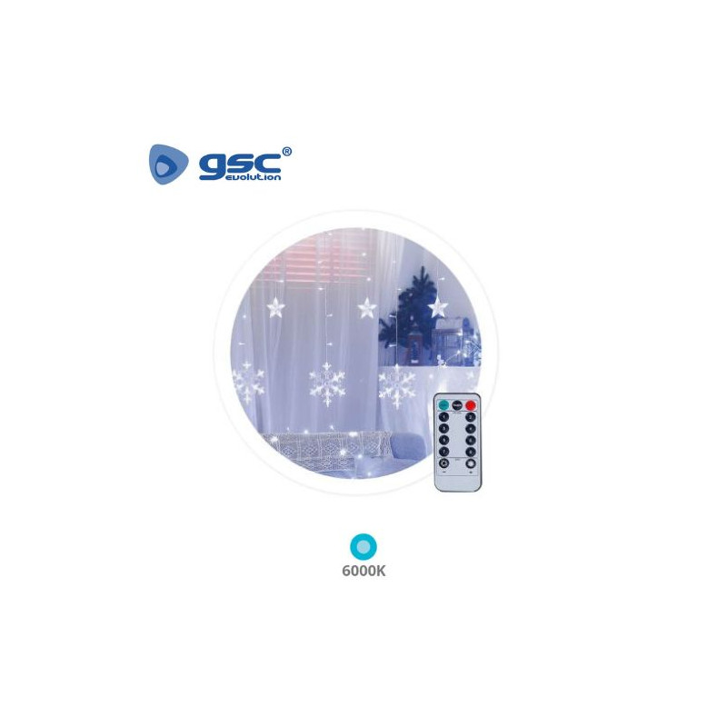 Cortina LED Luminosa 3,5mx0,80m 6000K 138 Leds Estrellas y Copos de Nieve con Mando IP44 GSC C1/30