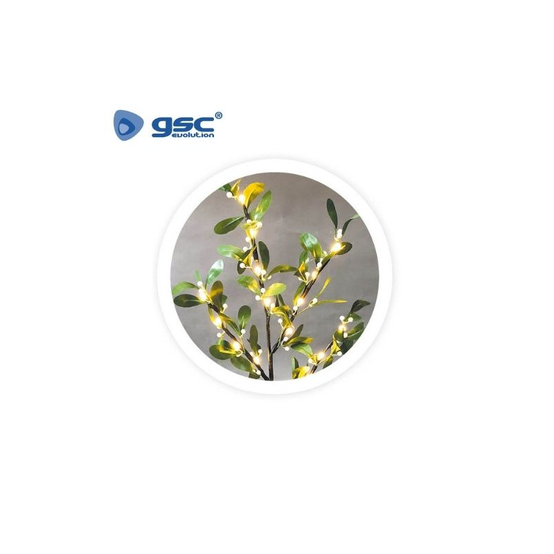 Rama decorativa LED de hojas y bayas blancas 0,75M Luz cálida GSC C1/24