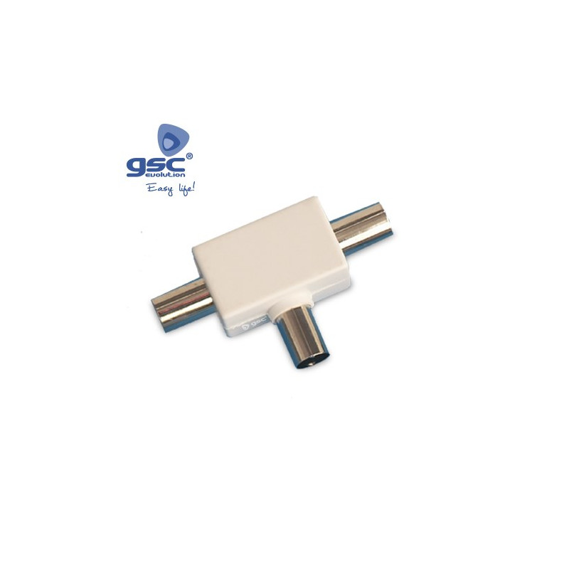 Conector Coaxial TV 1 Hembra a 2 Machos Blanco GSC C10/300