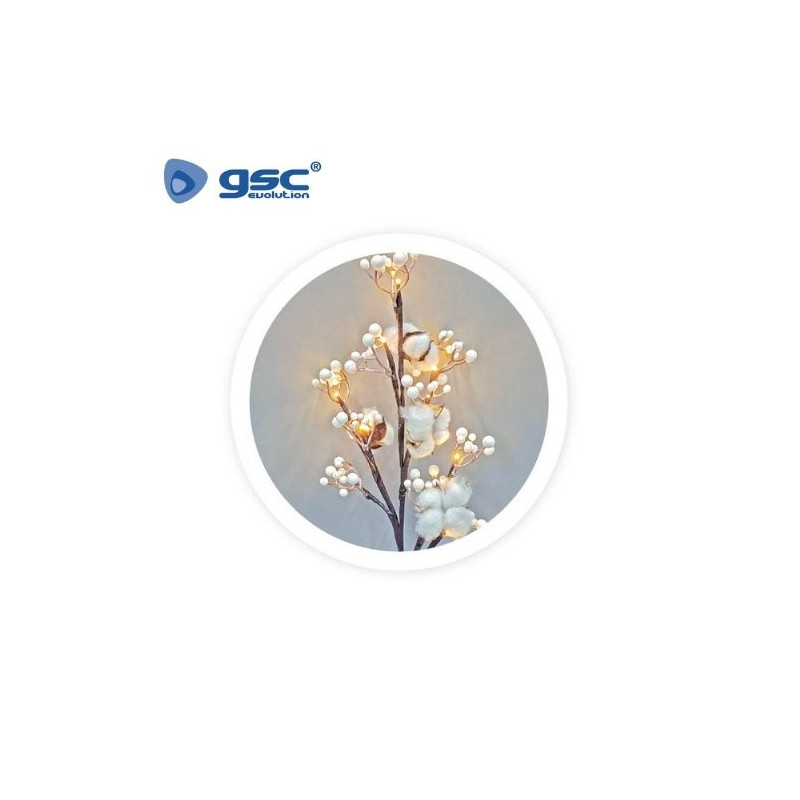 Rama decorativa LED de flores de algodón y bayas blancas 0,55M Luz cálida GSC C1/24