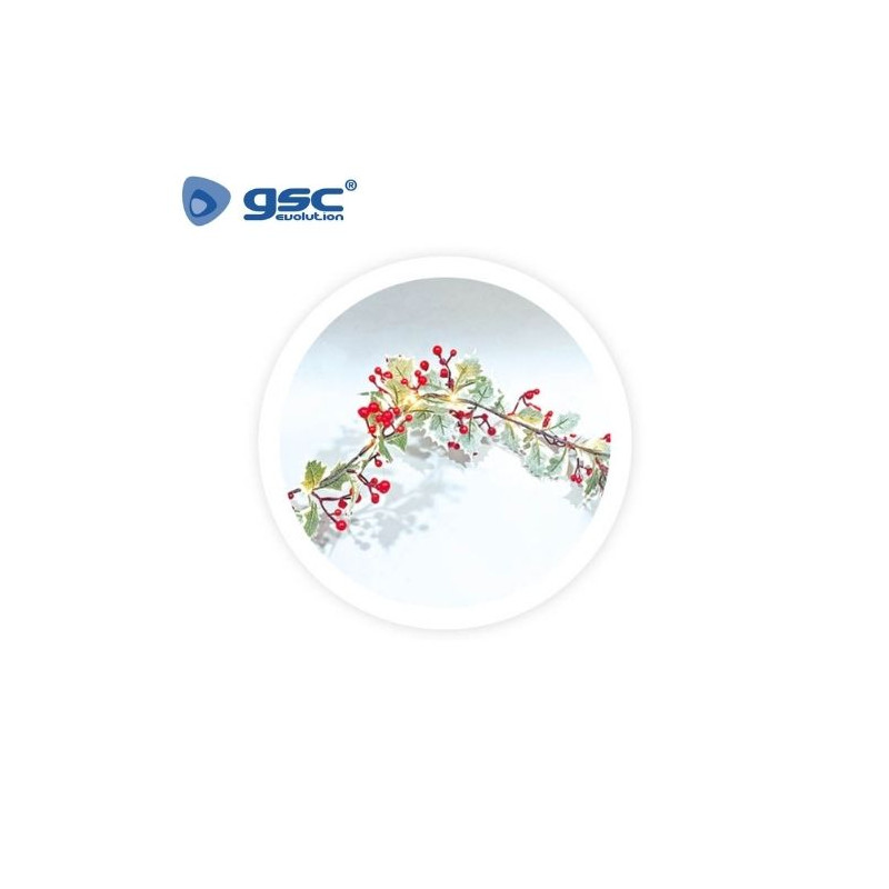 Guirnalda LED de hojas de acebo blanco y bayas 1,5M Luz cálida GSC C1/12