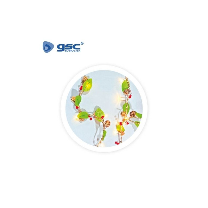 Guirnalda LED de hojas, piñas y bayas rojas 2M Luz cálida GSC C1/12