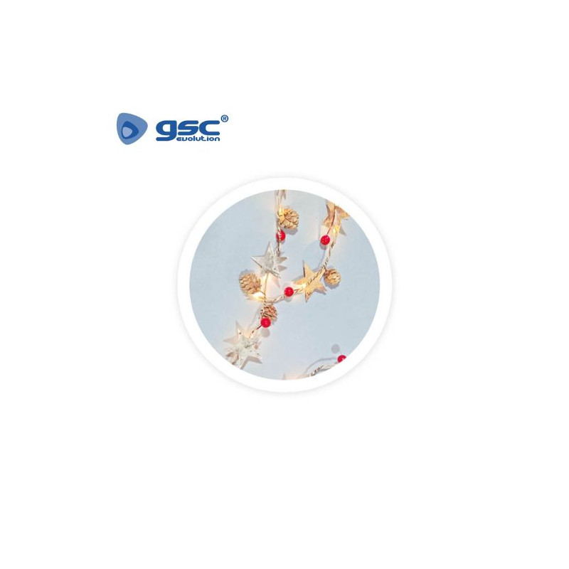 Guirnalda LED de estrellas, piñas y bayas rojas 1,8M Luz cálida GSC C1/12