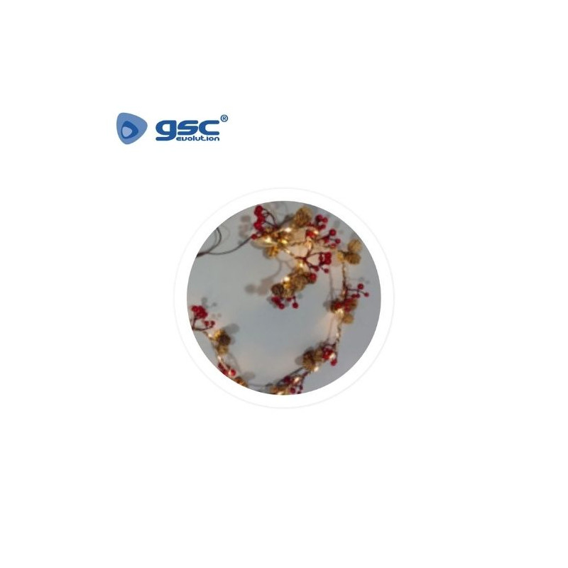 Guirnalda LED de piñas y bayas rojas 1,5M Luz cálida GSC C1/12