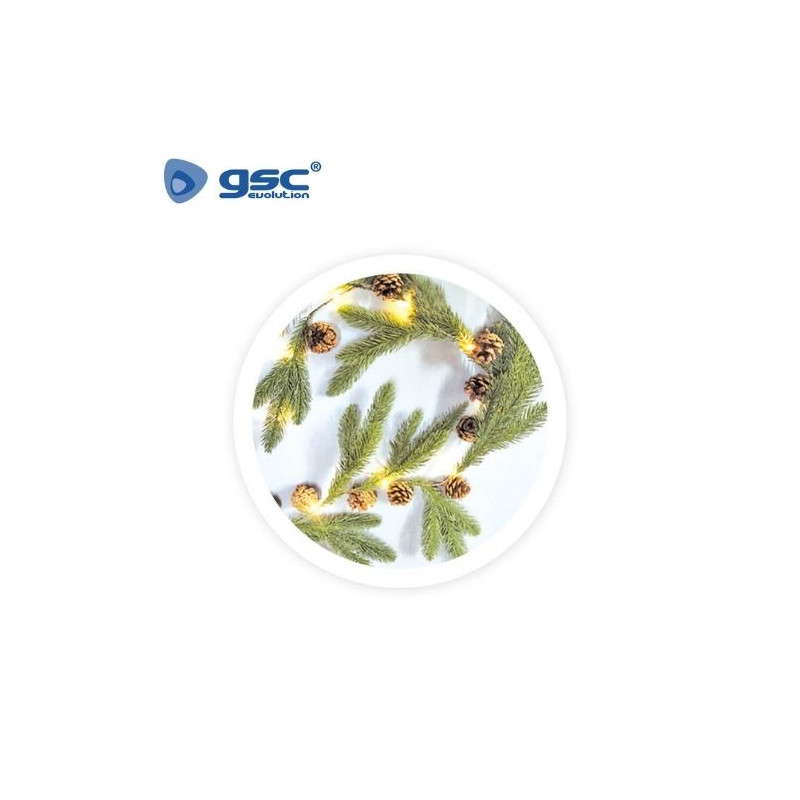 Guirnalda LED de ramas de pino y piñas 1,4M Luz cálida GSC C1/8