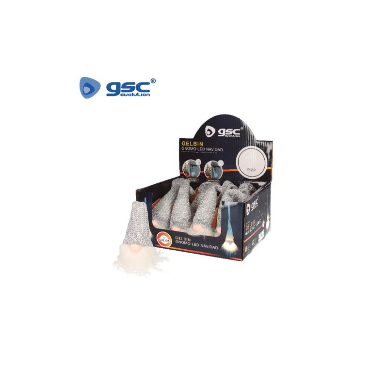 Gnomo de navidad LED colgante Gelbin 26cm Funciona a pilas Gris Caja 12 unidades (Precio unitario) G