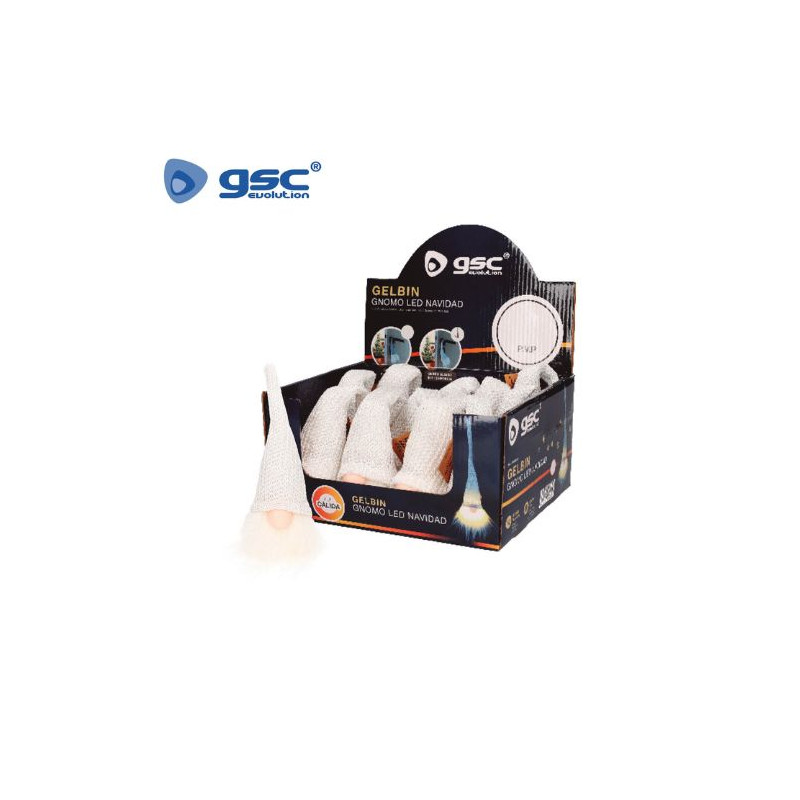 Gnomo de navidad LED colgante Gelbin 26cm Funciona a pilas Blanco Caja 12 unidades (Precio unitario)
