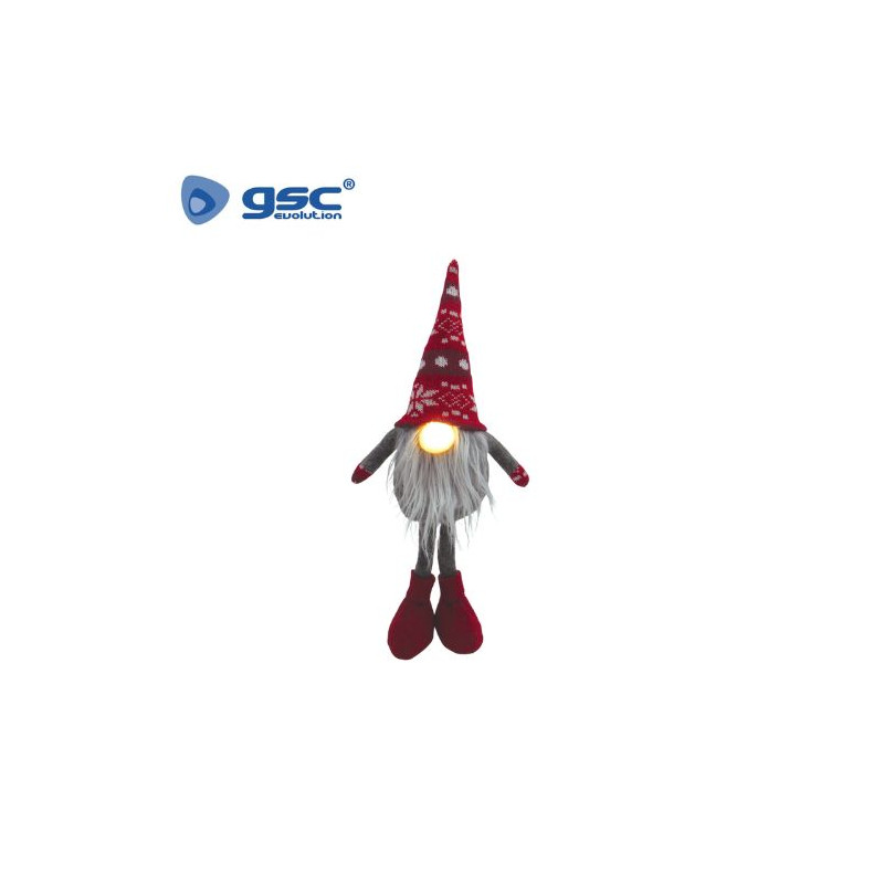 Gnomo de navidad LED de pie Kazbo 40cm Funciona a pilas Rojo y gris GSC C1/48