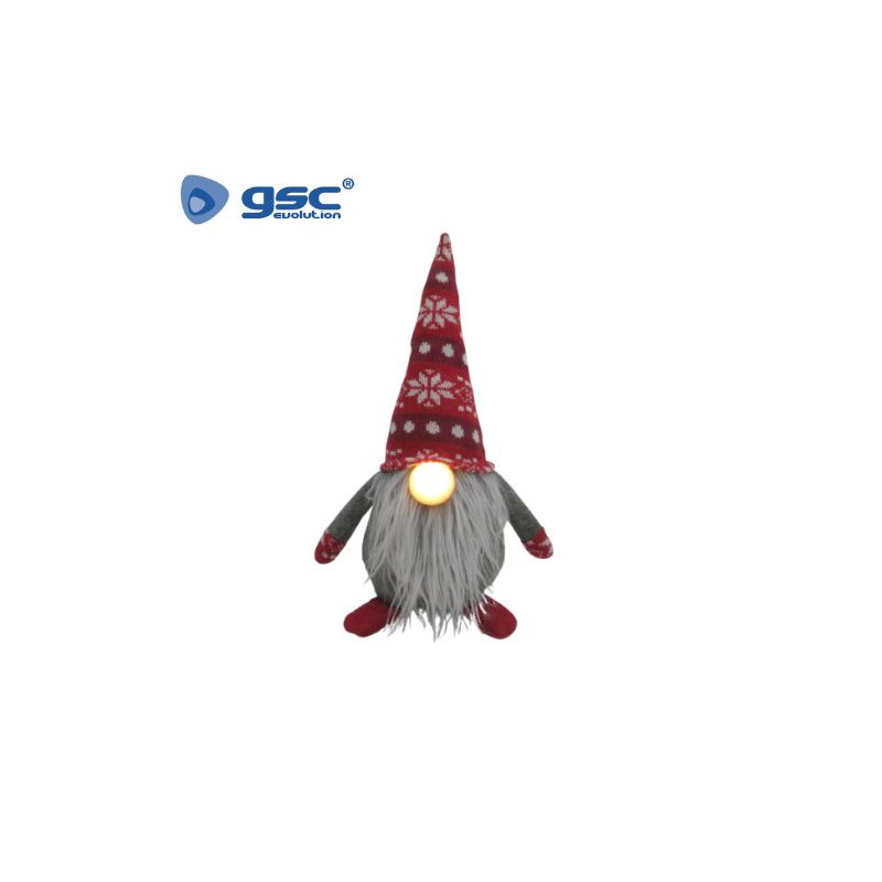 Gnomo de navidad LED sentado Hagin Daniel Pastor 36cm Funciona a pilas Rojo y gris GSC C1/24